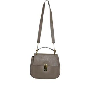 Chloe Medium Drew Motty Grey Pebbled Leather Shoulder Bag Gold Hardware